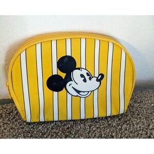 Mickey Mouse Cosmetic Bag‎ Yellow Striped Travel Makeup Pouch Small Vintage